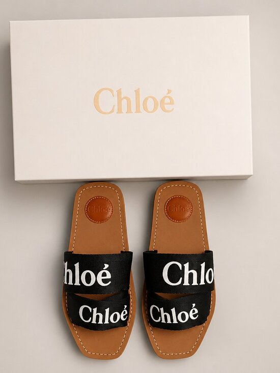 Chloe Shoes - Chloe Wooden Linen Slides